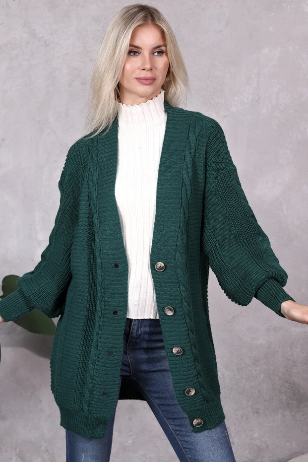 Women's Knitwear Cardigan 5 Buttons Hair Knitted Cardigan Emerald Green (80CM)