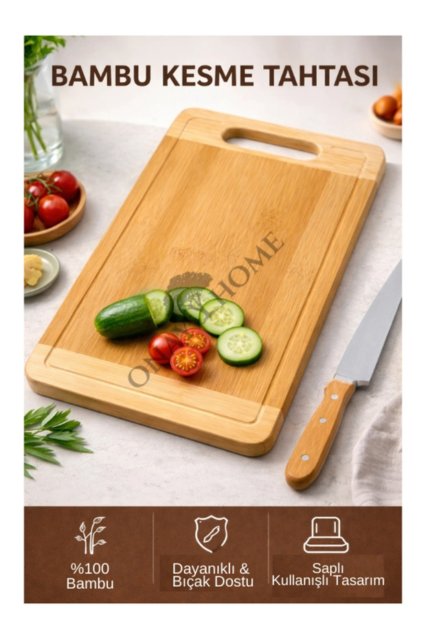 Bamboo Cutting Board – with Handle, Durable and Natural 34X24 cm