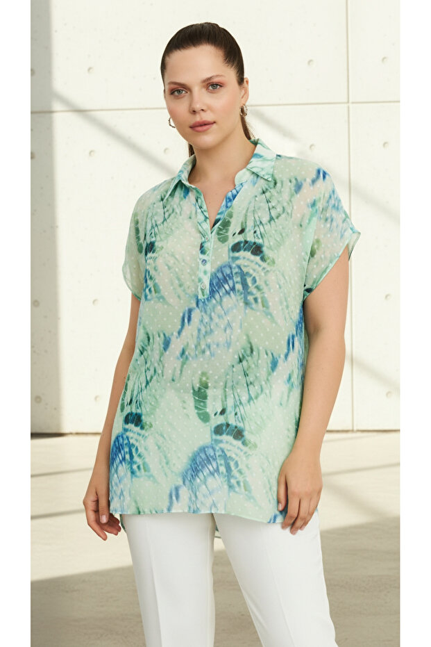 GREEN PATTERNED THIN TUNIC - 1