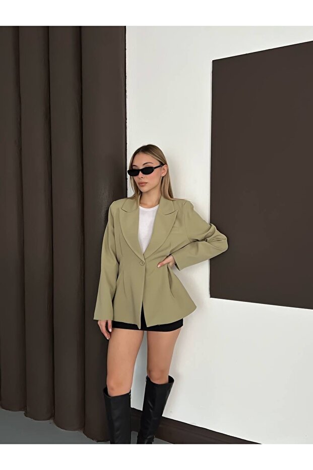 Women's Blazer Jacket Single Button Lined Masculine V-Neck Classic Coat Top Clothing