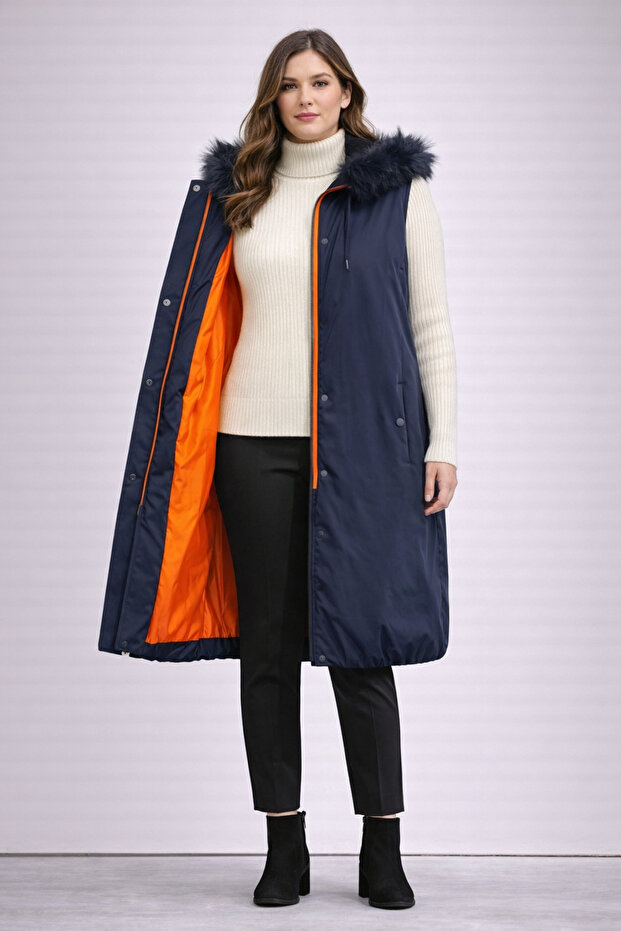 High Collar Vest with Mesh Garnish