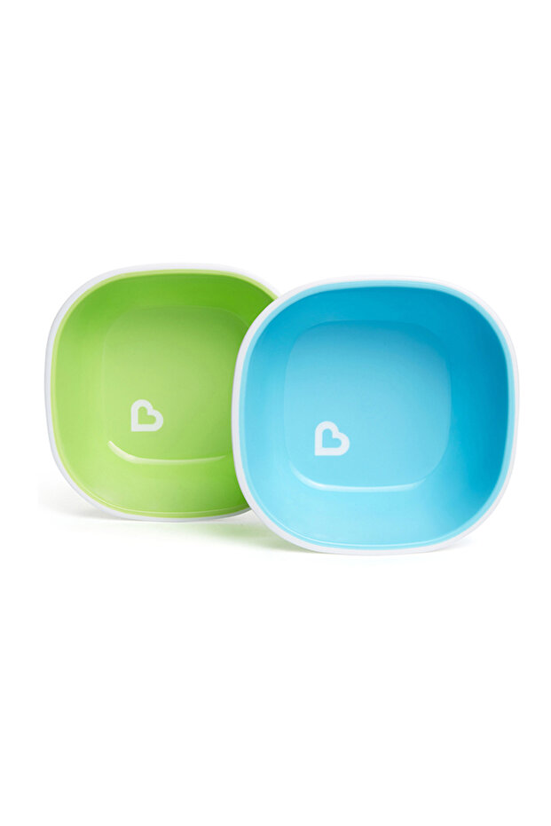 Splash-Proof Bowl Set | 6 Months+ | 2 Pieces | Green/Blue | Non-Slip Base | Bpa Free