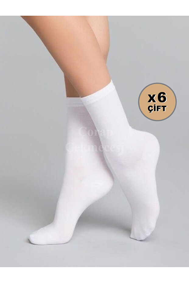 Women's Plain White Socks 6 Pairs