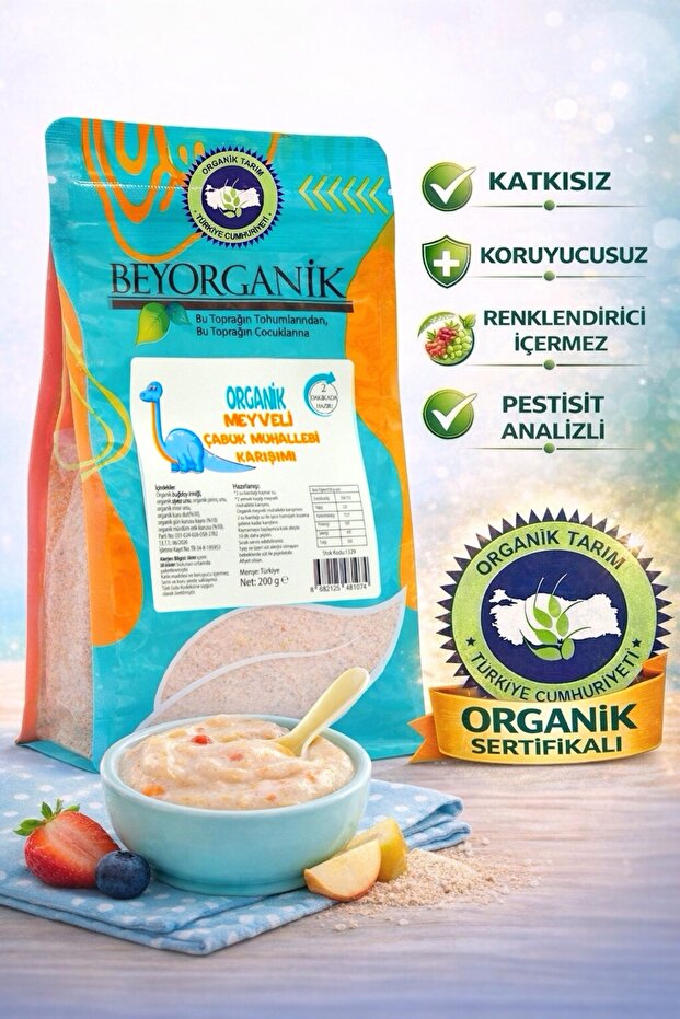 BEYORGANİK Organik Meyveli Muhallebi Karışımı 200gr (ÜÇ MEYVELİ)