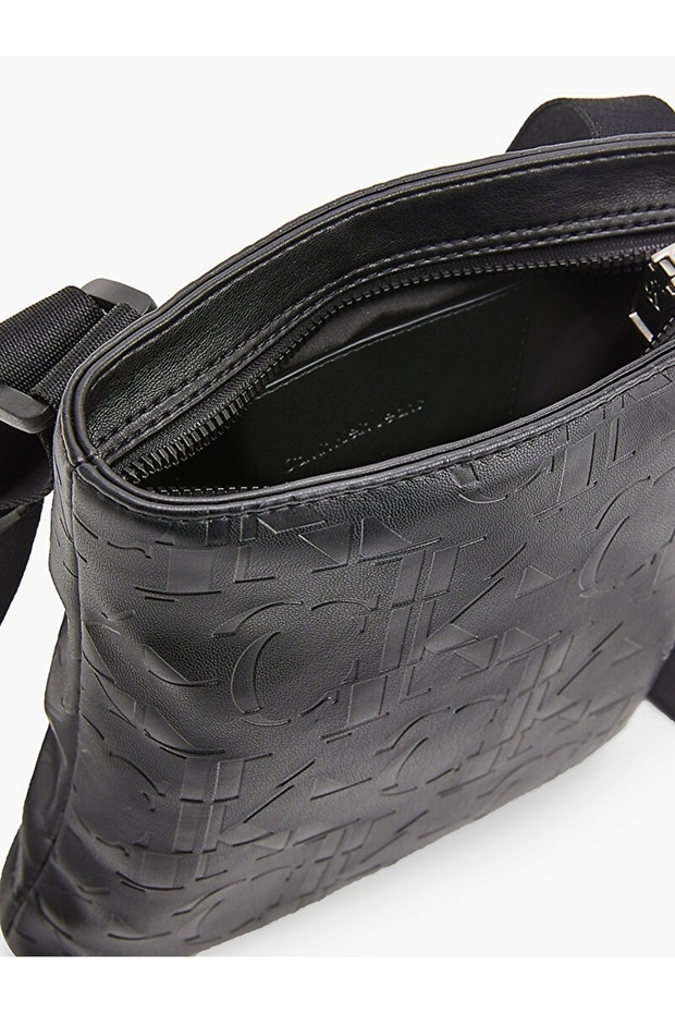 Erkek Kabartmalı Düz Crossbody Çanta - 3