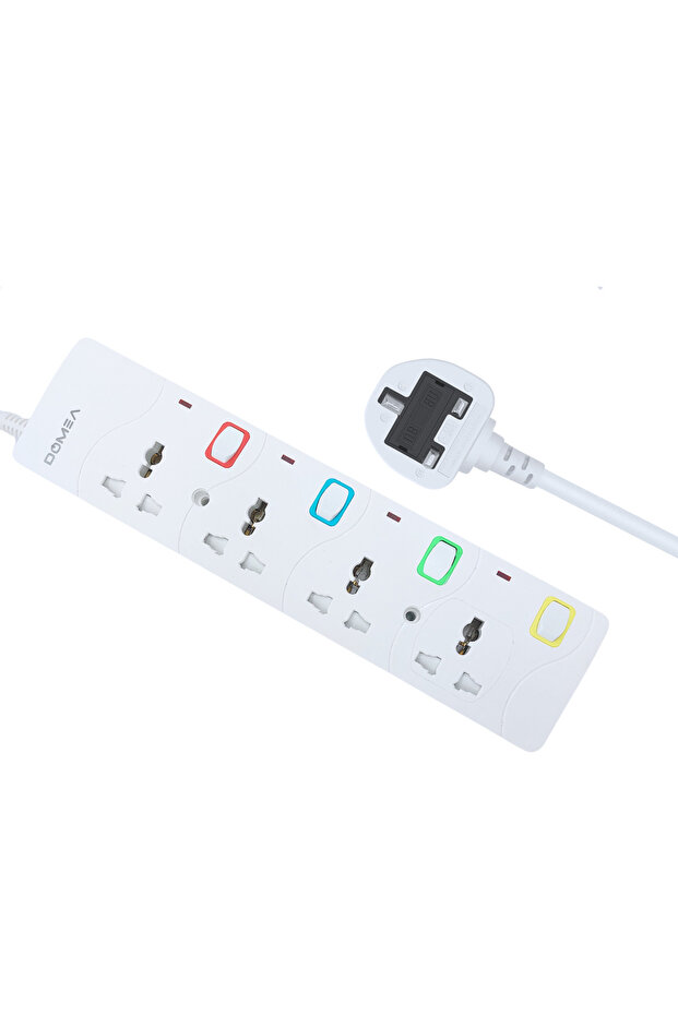 4-Way Power Extension Strip With Individual Switches, Universal Socket Design, 3-Meter Cable