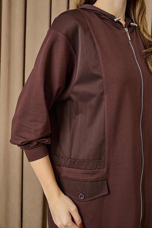 Kadın Kapüşonlu Basic Tunik - 10733TUN - BROWN - 6