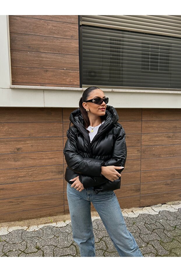 Jachetă de damă din piele cu puf - 4