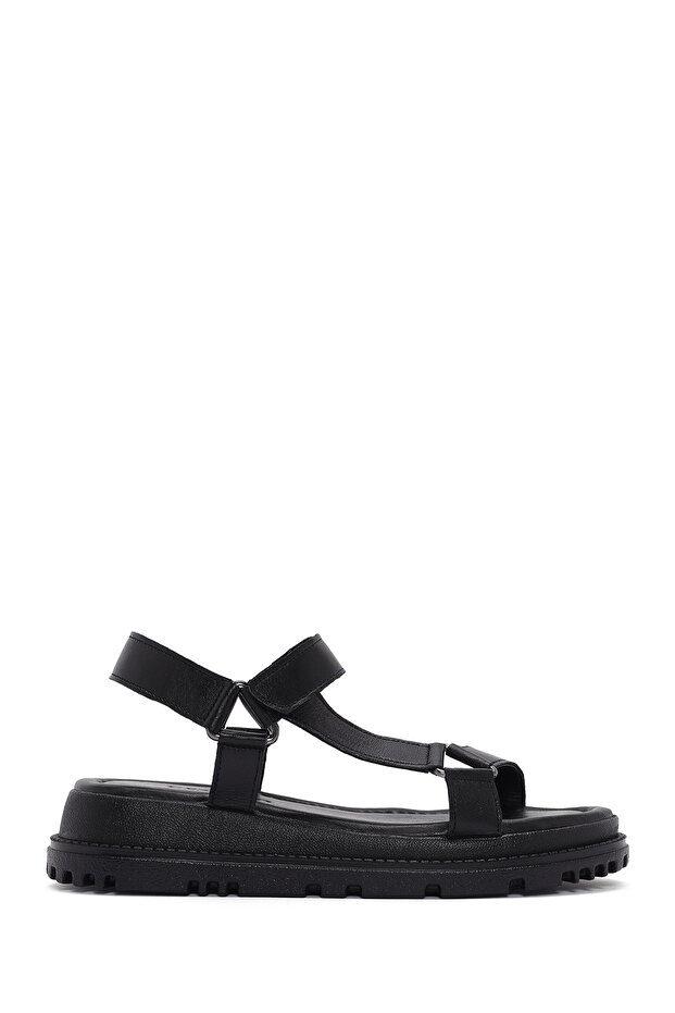 Women's Black Ankle Strap Leather Comfort Sandals 25Sfd 300318