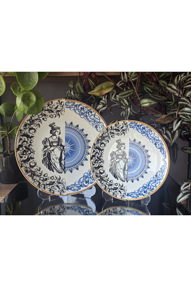 Handmade 12-Piece Porcelain Cake and Serving Plate Set for 6 People Artemis Series