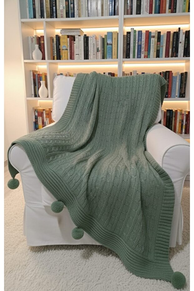 Pompom Over-The-Knee Blanket Tv Blanket -Shawl -Woven Sofa Cover