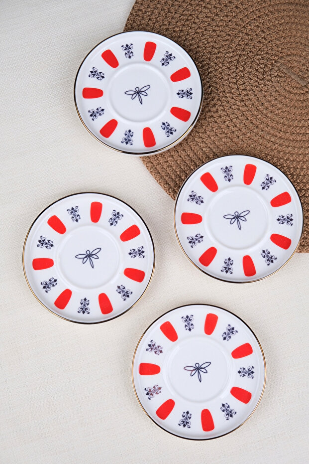 Tabak Evi Porcelain Acem Zade Red Tea Plate 11.8cm Set of 4