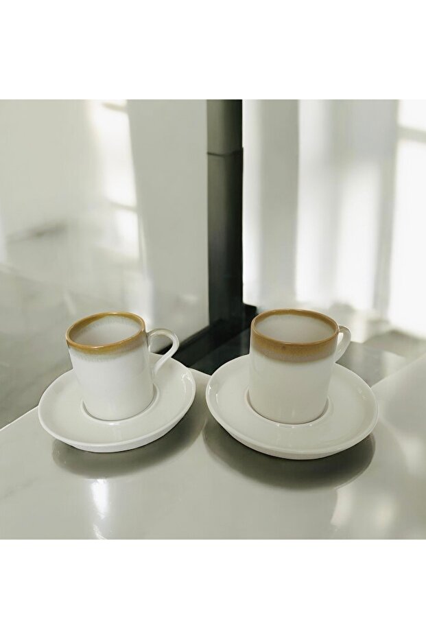 2-Person Ceramic White Patterned Cup Set - 3
