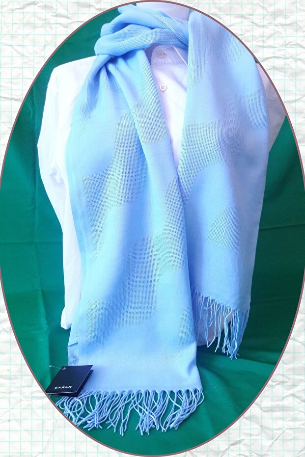 Mesh Plain Wave Patterned Blue Shawl - 7