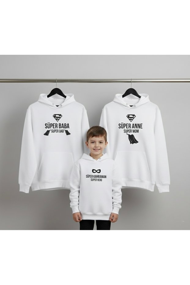 Superhero Printed Mother, Father, Child Combination Hoodie