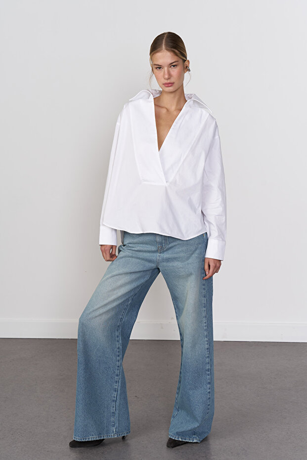 Geniş Yaka Oversize Gömlek - 1