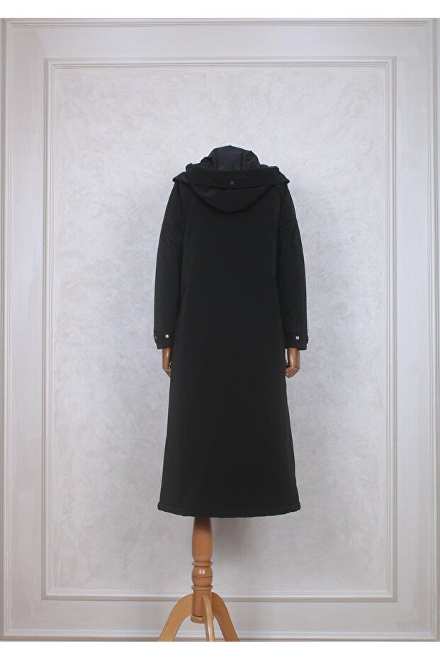 Dik Yaka Kapüşonlu Mont - 6