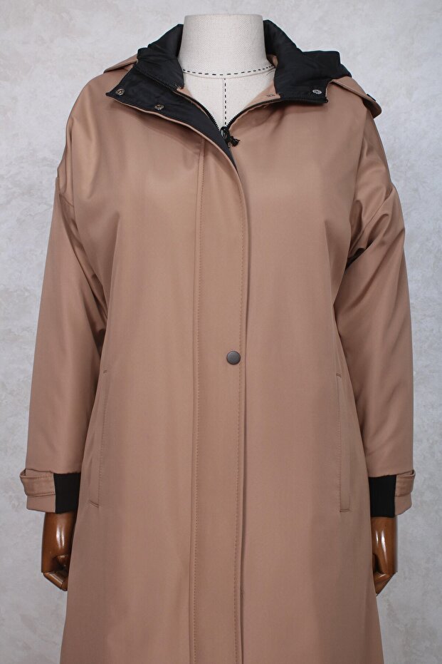 Dik Yaka Kapüşonlu Mont - 5