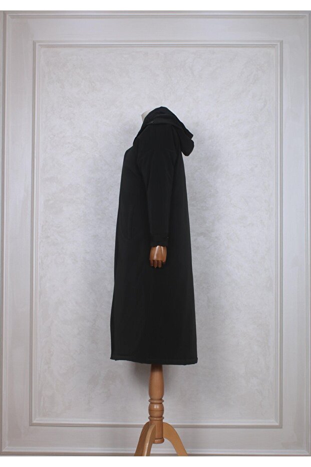 Dik Yaka Kapüşonlu Mont - 5