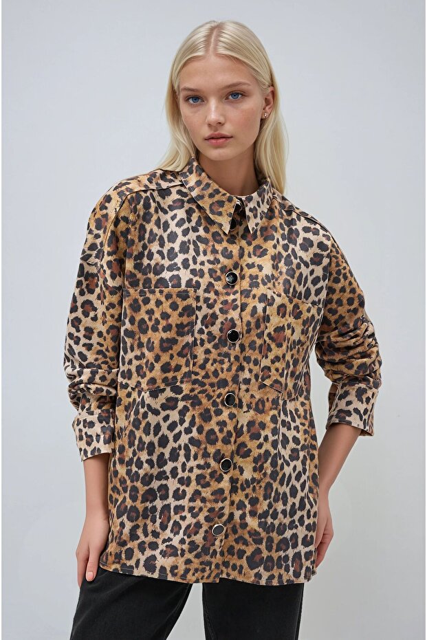 قميص متعدد الألوان بنقشة الفهد 3400 - 6