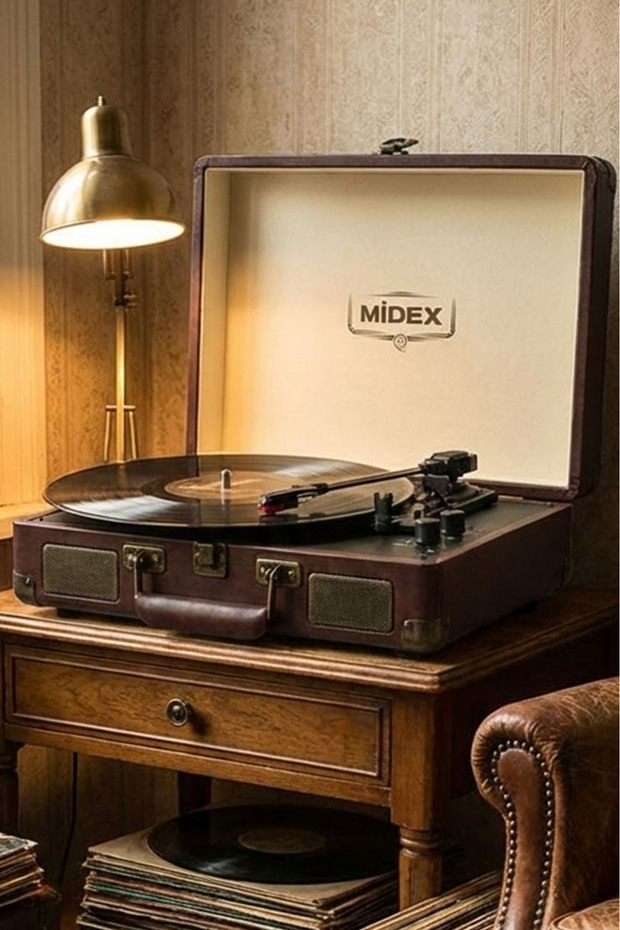 Midex Mtx-101cr Nostaljik Retro Pikap Plak Çalar (ŞARJLI BLUETOOTH AUX HOPARLÖRLÜ 3 DEVİR) I?ğne Dahil