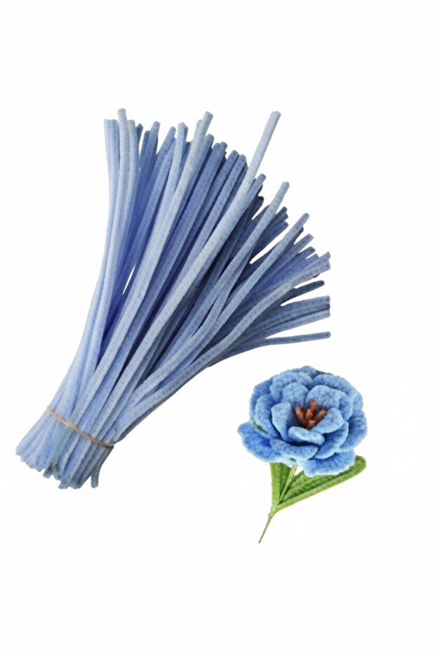 50 Pieces of Light Blue Chenille, Feathered Wire Suitable for Flower Making, 30 cm 6mm