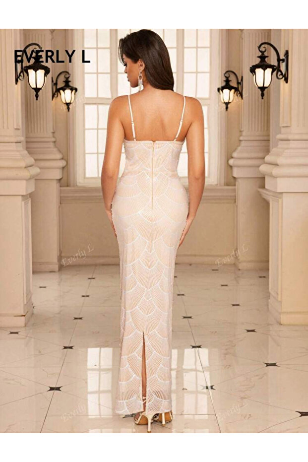 İncili Midi Elbise - 4