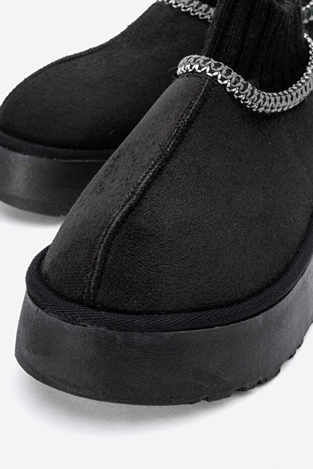 Kalın Tabanlı Mini Çoraplı Bot SİYAH - 5