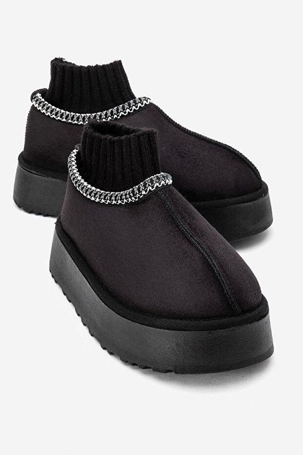 Kalın Tabanlı Mini Çoraplı Bot SİYAH - 1