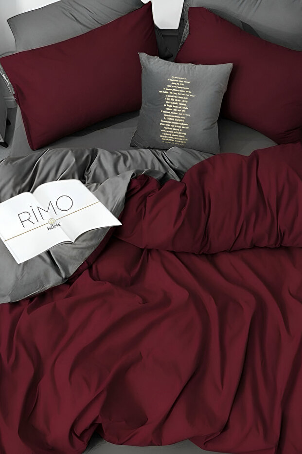 Bedding Set with Elastic Sheets Double Size Burgundy-Grey