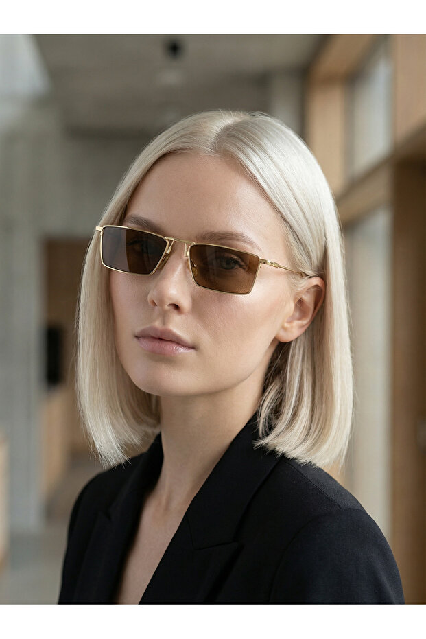 Vintage Rectangle Gold Brown Women Sunglasses