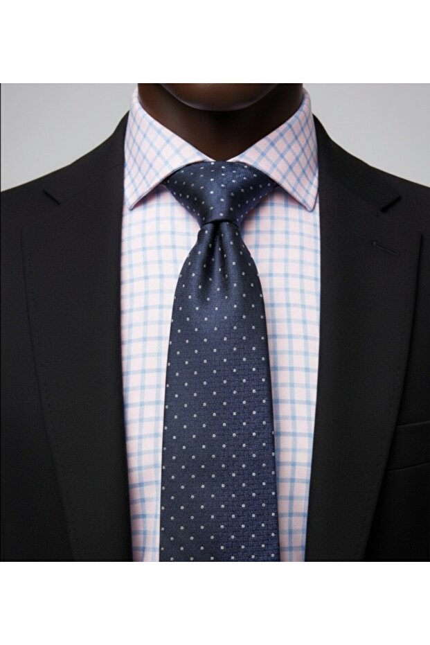 Tie Luxury Water and Stain Resistant Special Fabric Light Navy Blue Dot Detailed