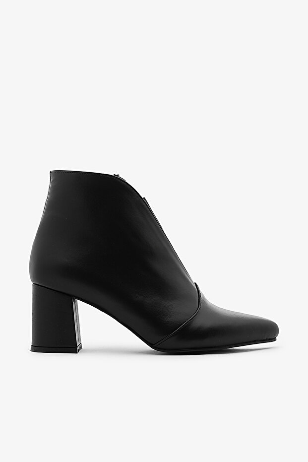 Black Genuine Leather Women's Boots Zippered Elastic Thick Heeled Genuine Leather Boots