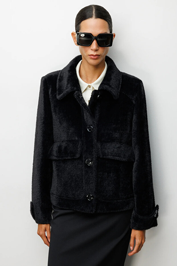 Coat with Epaulettes on the Sleeves and Flap Pockets