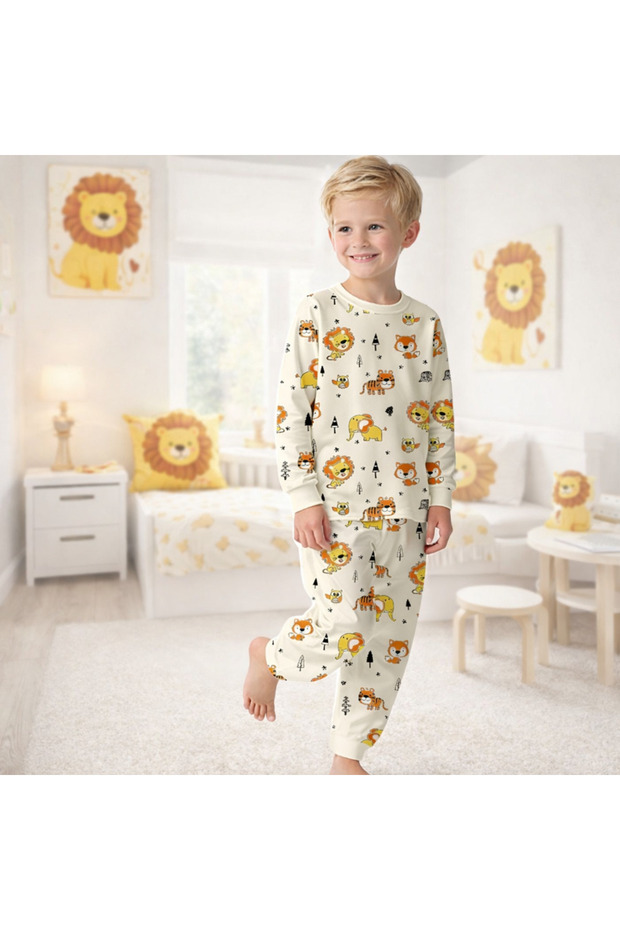 Boy's Lion Print 100% Cotton Pajamas Set