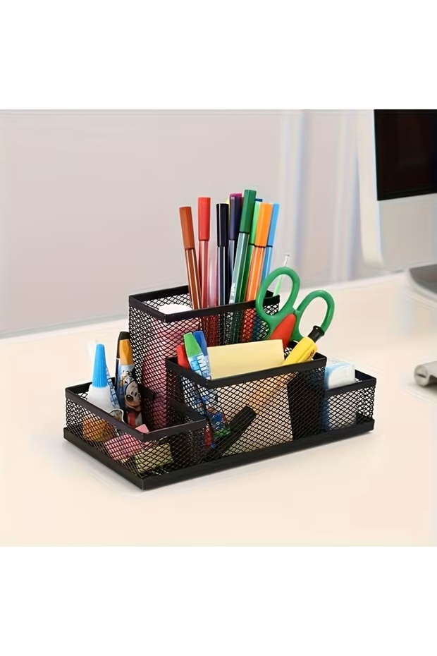 4 Compartment Metal Perforated Organizer (Black)