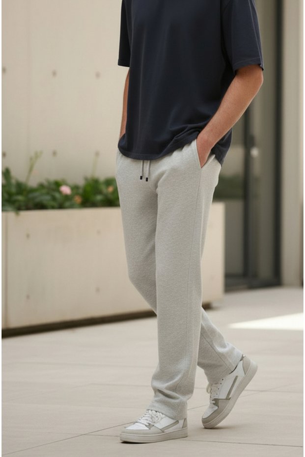 Karmelanj Baggy Wide Leg Elastic Waist Pocket Detailed Pique Trousers