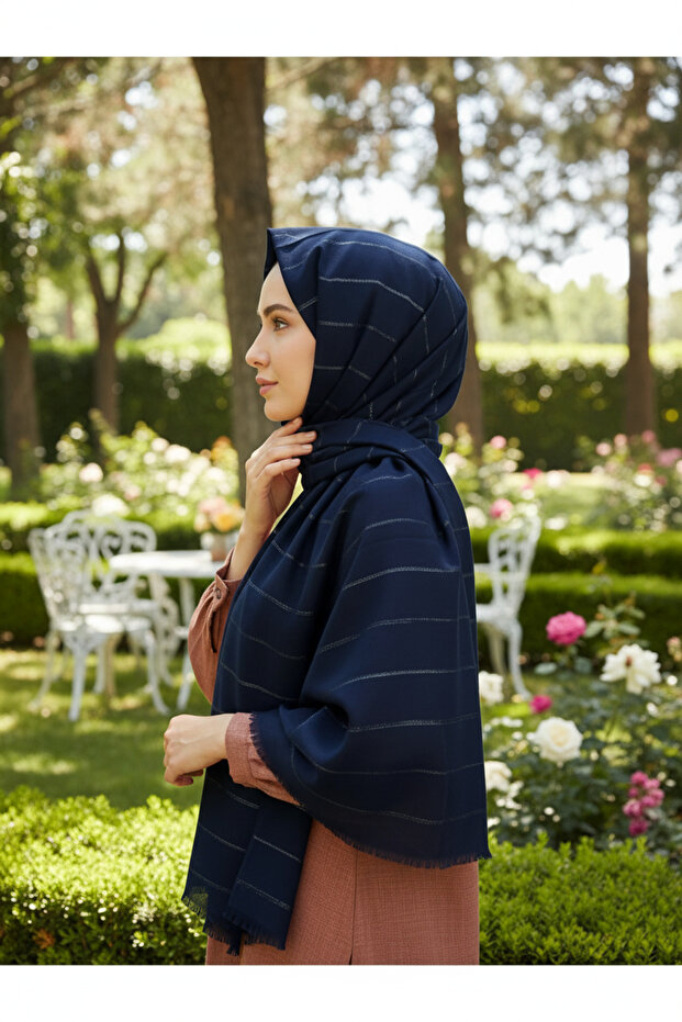 Moda Kaşmir Çizgi Simli Şal - 4