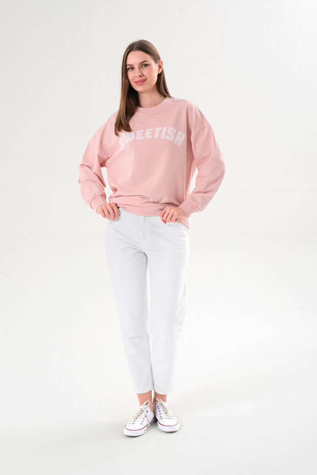 Women's Sweetish Printed Sweatshirt - Powder Pink