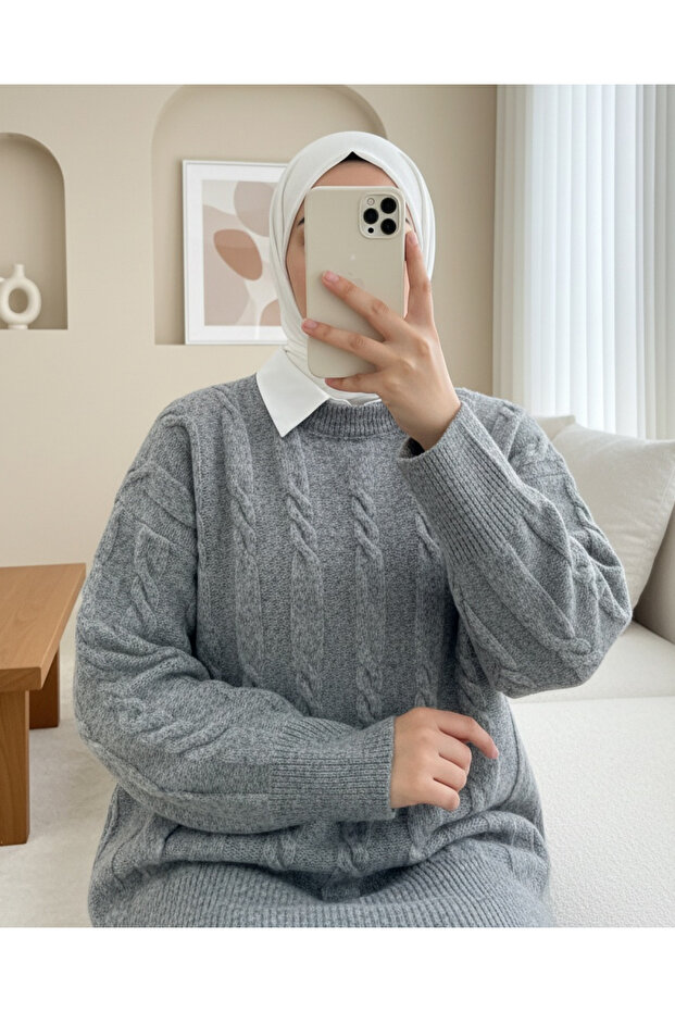 سترة تريكو ناعمة منقوشة - رمادي - 2