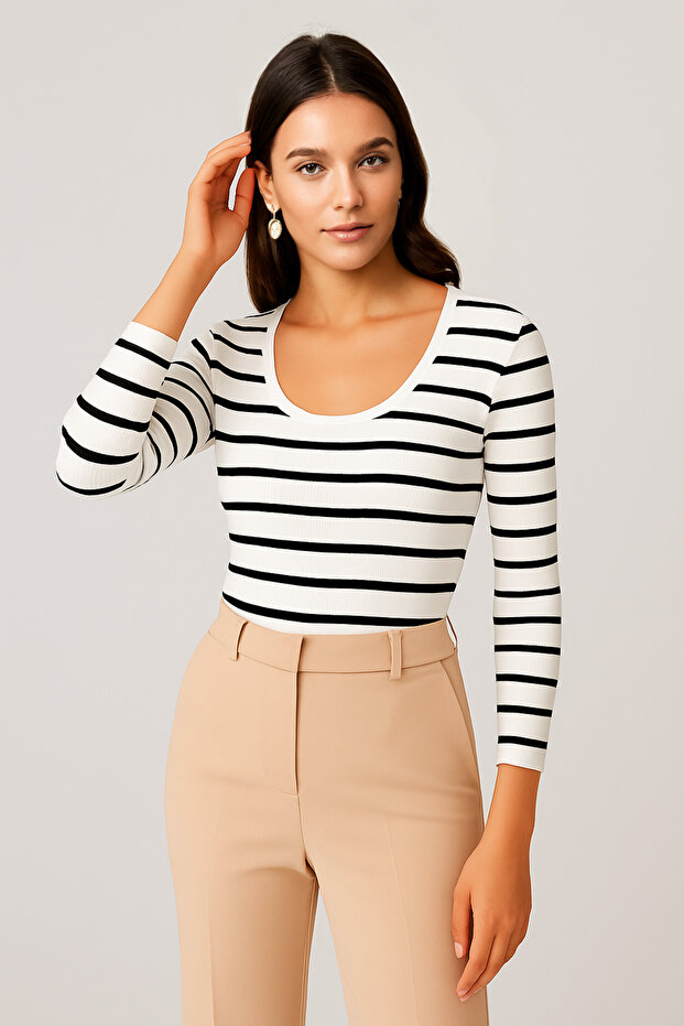 Women's Corded Fabric Havuz Yaka Ribbed Knit Blouse – Novelle