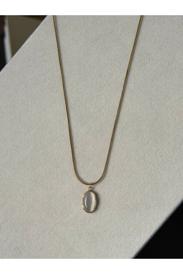 Taş Detaylı Çelik Kolye - 2