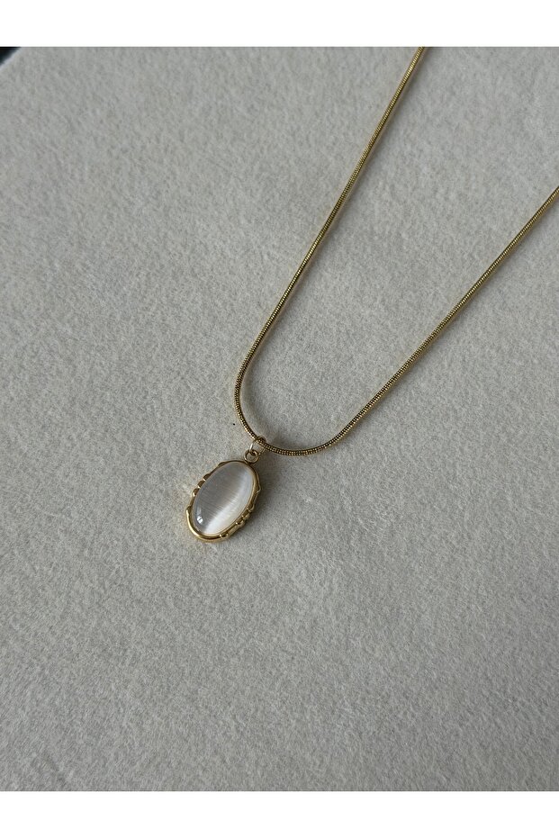 Taş Detaylı Çelik Kolye - 1