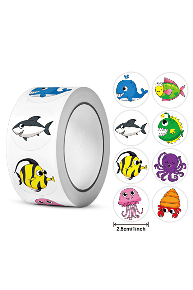 500pcs 500Pcs/Roll Cartoon Marine Animals Reward Stickers Perfect For Learning Game PC Scrapbooking