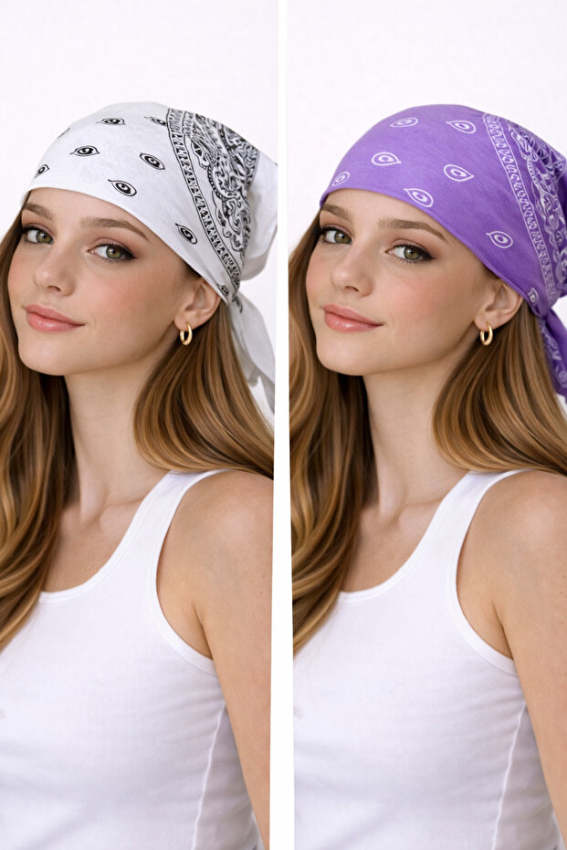 100% Cotton Classic Pattern Unisex 2-Piece Bandana Set Colorful Bandana Ethnic Patterned a Quality Bandana
