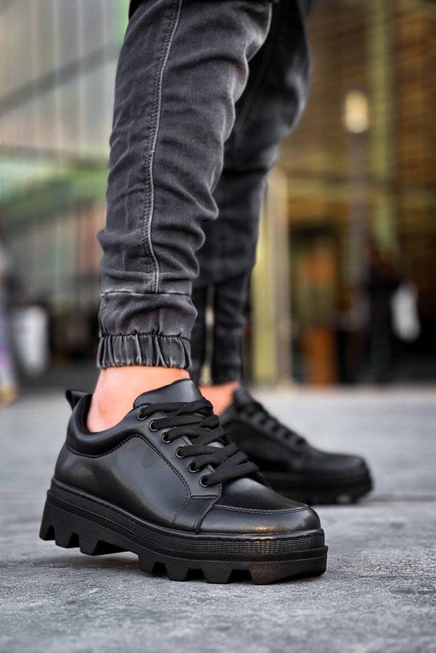Kb056 Men's Casual Lace-Up Leather Sports Sneaker Shoes Cst - Black