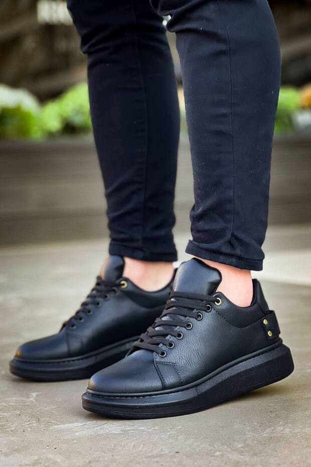 Kb047 Men's Casual Lace-Up Leather Sports Sneaker Shoes Cst - Black