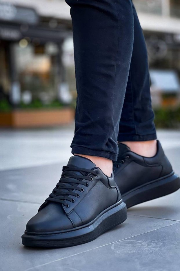 Kb-X500 Men's Casual Lace-Up Leather Sports Sneaker Shoes Cst - Black