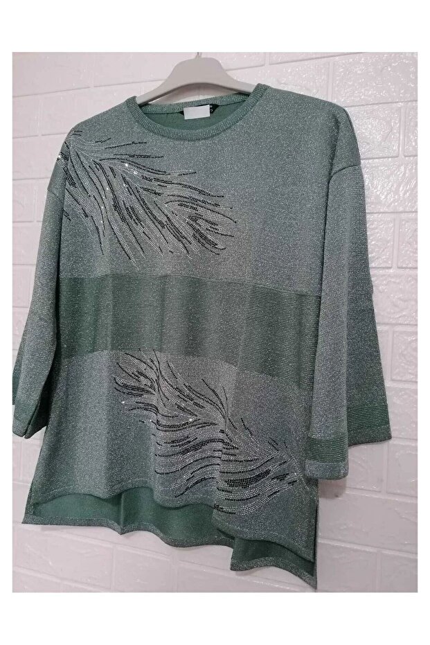 1st quality knitwear, shiny, three-quarter sleeve, relaxed fit, cotton sweater
