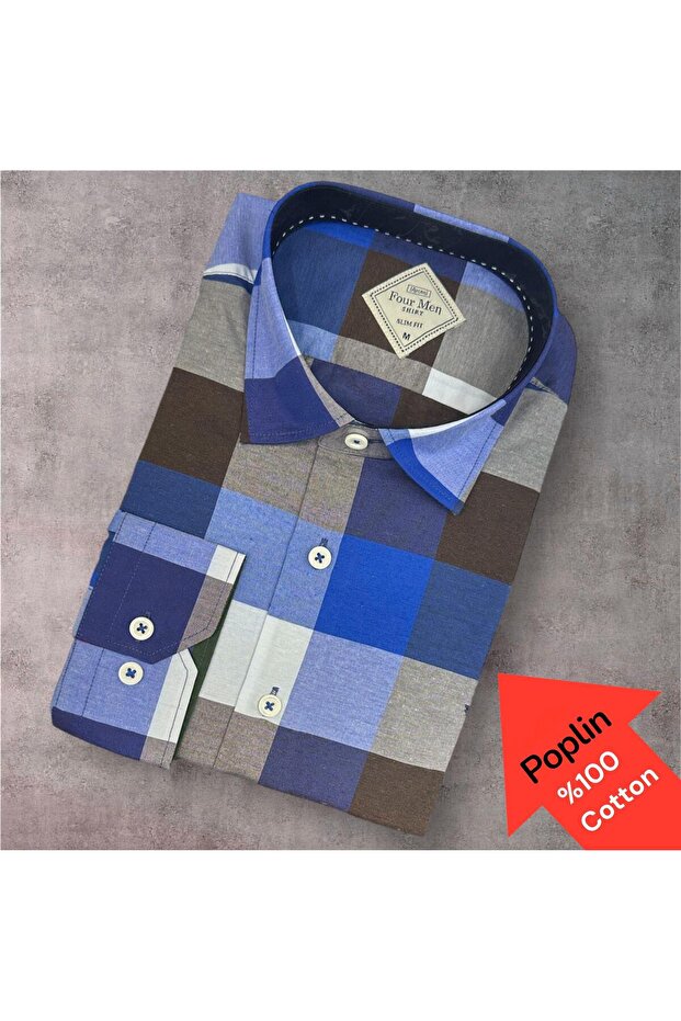 Poplin 100% Cotton Long Sleeve Anti-Sweat Shirt (Slim Fit Patterns)